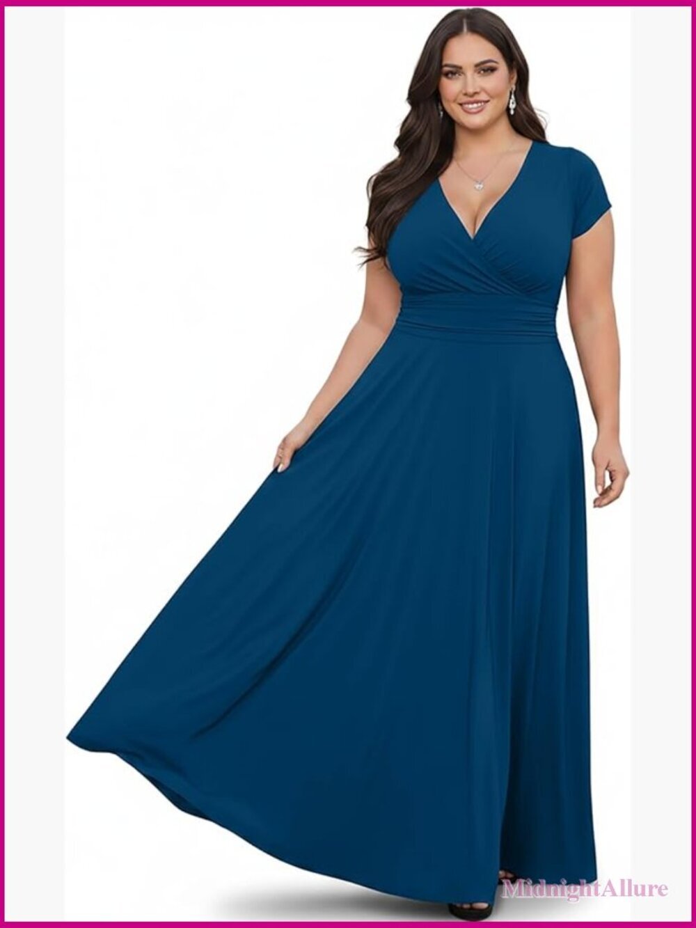 Cap Sleeve V-Neck Flowy Maxi Cocktail Gown Empire Waist